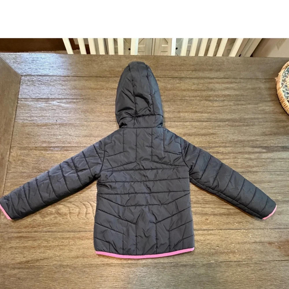 Under Armour Kids 5 Puffer Jacket Black Pink Quilted Hooded Full Zip Insulated
